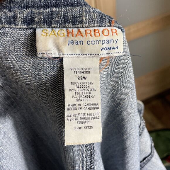 SagHarbor Blue Jean Jacket Womens 22W Denim Button Up Pockets - Picture 8 of 8